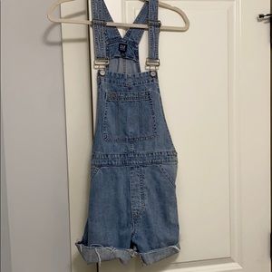 blue jean shortalls (overalls)